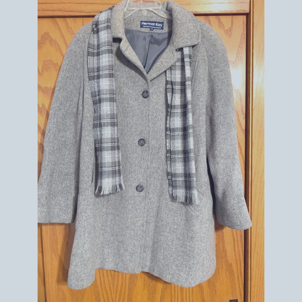 Herman Kay Wool Blend Pea Coat w/ scarf